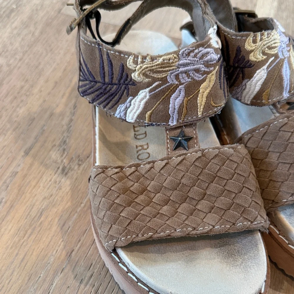 Brown Braided Front Platform Sandals with Embroidered Strap